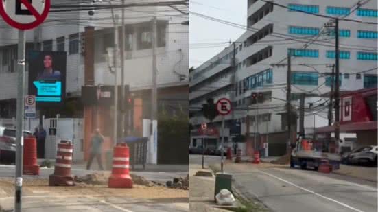 CET-Santos gerencia o trânsito após interdição total do cruzamento das ruas Oswaldo Cruz e Lobo Viana em Santos - Foto: Reprodução