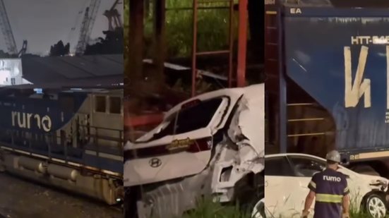 Motorista distraído ao celular é atingido e arrastado por trem em Vicente de Carvalho