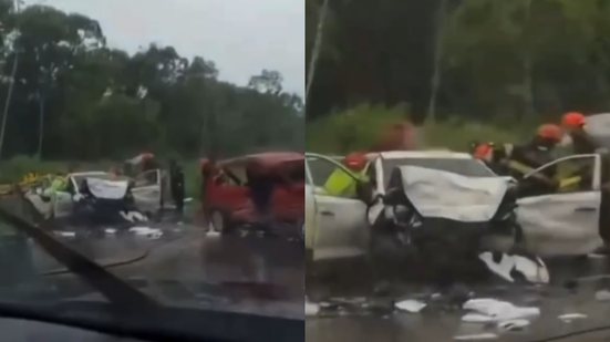 Na manhã desta quinta-feira, um carro e uma motocicleta colidiram em Bertioga, resultando em ferimentos graves e operação de resgate - Foto: Reprodução