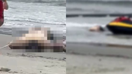 Equipes de salvamento atuam na recuperação de corpo na Praia do Perequê, enquanto identidade da vítima permanece desconhecida - Foto: Reprodução