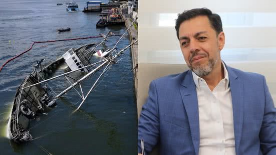 Autoridade Portuária de Santos age para conter inclinação do navio Professor Besnard após falha no casco e entrada de água - Foto: Alexander Ferraz/ AT e Reprodução