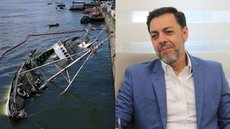 Autoridade Portuária de Santos age para conter inclinação do navio Professor Besnard após falha no casco e entrada de água - Foto: Alexander Ferraz/ AT e Reprodução