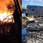 Um incêndio de grandes proporções atingiu a Vila dos Pescadores, deixando um homem ferido e sete moradias completamente destruídas - Foto: Arquivo Pessoal/ Ivanilson Alves e Reprodução/ Redes Sociais