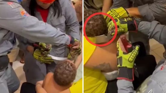 Um bebê ficou preso em uma forma de bolo e precisou de resgate em São Vicente, mas felizmente não sofreu ferimentos - Imagem: Reprodução/ Corpo de Bombeiros