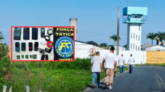 A Polícia Militar frustrou a entrada de celulares no CPP de Mongaguá durante operação de retorno da saída temporária - Foto: Divulgação/ 29° BPMI