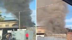 Um incêndio de grandes proporções atinge borracharia em Guarujá, gerando tensão e mobilização de moradores - Foto: Reprodução/ Redes Sociais