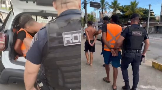 Intervenção da Ronda Ostensiva Municipal resulta na prisão de dois homens após roubo a família na Praia da Enseada - Foto: Reprodução/ ROMU Guarujá