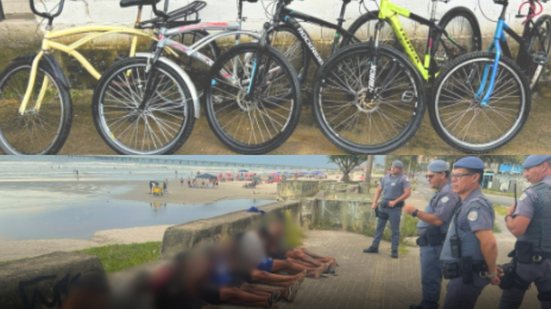 Ação da Polícia Militar em Mongaguá resultou na apreensão de bicicletas utilizadas por criminosos durante o feriado de Páscoa - Foto: Divulgação/ 29° BPMI