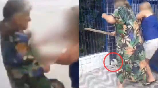 A agressão ocorreu em frente a uma escola, onde testemunhas tentaram intervir, mas a mulher ignorou a presença delas. - Imagem: Reprodução/ Redes Sociais