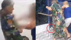 A agressão ocorreu em frente a uma escola, onde testemunhas tentaram intervir, mas a mulher ignorou a presença delas. - Imagem: Reprodução/ Redes Sociais