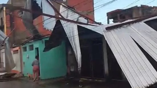 Rajadas de vento causam quedas de árvores e ferem mãe e filho em Praia Grande