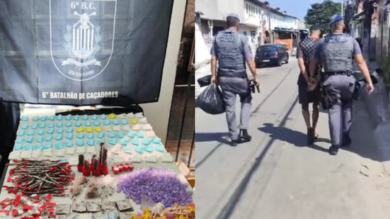 Operação policial na divisa entre Santos e São Vicente resulta na prisão de um homem e apreensão de drogas e dinheiro - Foto: Divulgação/ 6° BPMI