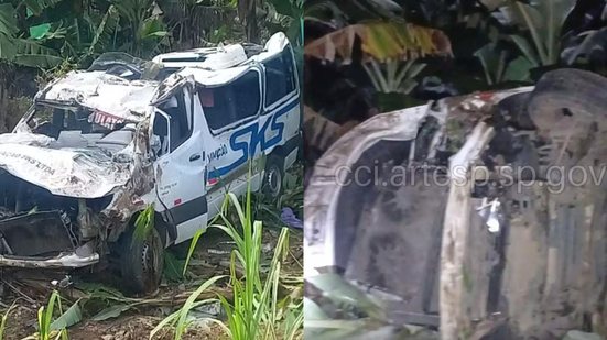 Acidente ocorreu em janeiro de 2025, quando van capotou na Rodovia Padre Manoel da Nóbrega - Foto: Redes Sociais e Divulgação/ Artesp