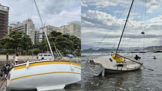 O veleiro virou na praia do Canal 5, e o resgate foi realizado rapidamente por um guarda-vidas e populares - Foto: Divulgação/ Gbmar