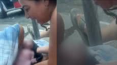 Alessandra Almeida usou sua camiseta para ajudar no nascimento de um bebê em plena rua - Imagem: Reprodução