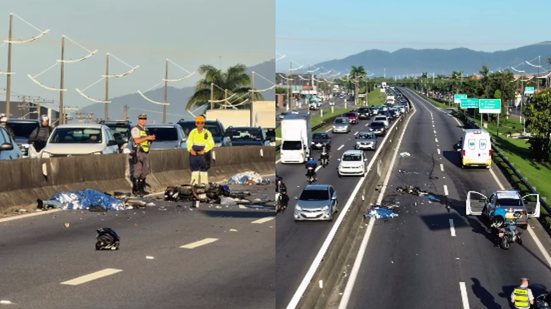 Colisão violenta entre um Chevrolet Sonic e uma motocicleta deixou um morto e bloqueou o tráfego na região - Foto: Reprodução