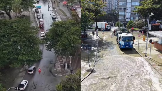 Moradores da Baixada Santista enfrentam alagamentos devido à ressaca do mar, com ondas atingindo 3,46 metros na Baía de Santos - Foto: Reprodução/ @aquituvedecima