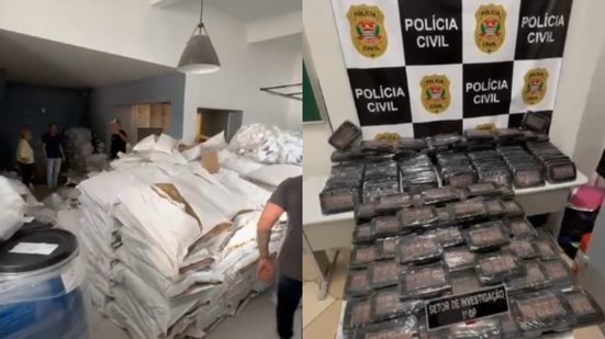 Investigadores do 1º DP de Santos realizam operação e apreendem 181 kg de cocaína escondidos em sacas de café, desmantelando esquema de tráfico - Foto: Divulgação/ Polícia Civil