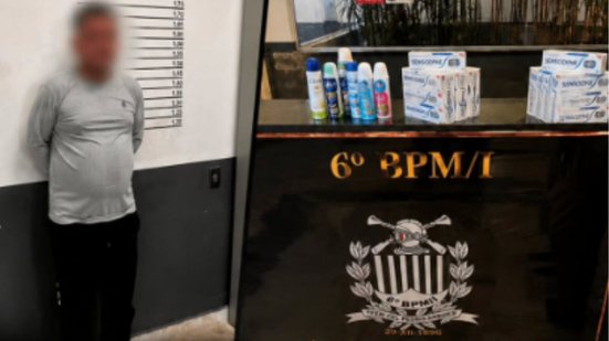 Policiais recuperaram produtos furtados e evitaram prejuízos ao comércio, restituindo itens ao gerente da loja - Foto: Divulgação/ 6° BPMI