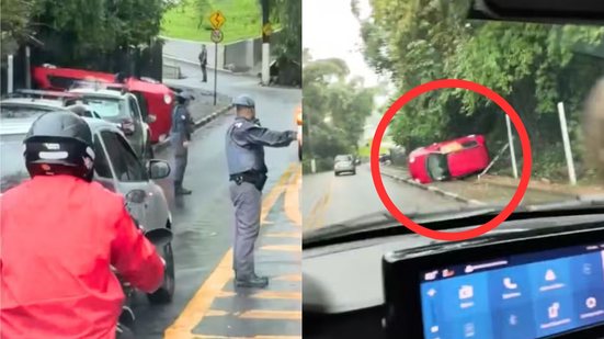 Um automóvel perdeu o controle e capotou em Santos, mas o motorista não sofreu ferimentos, segundo a Prefeitura. - Foto: Reprodução