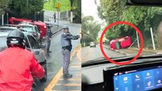 Um automóvel perdeu o controle e capotou em Santos, mas o motorista não sofreu ferimentos, segundo a Prefeitura. - Foto: Reprodução