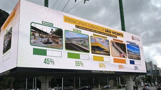 Com o painel 'Obrômetro', moradores e turistas podem acompanhar a evolução das obras e investimentos na cidade - Imagem: Divulgação / Prefeitura de São Vicente