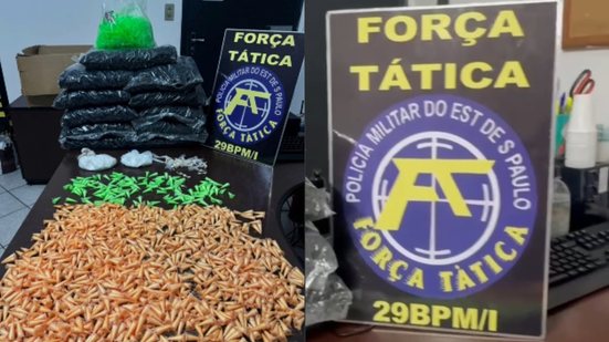 Policiais militares apreendem mais de 1,7 kg de cocaína e 64 pedras de crack durante operação no litoral sul - Foto: Divulgação/ 29° BPMI