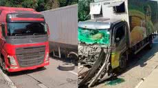 Perda de rodagem de carreta provoca engavetamento com 5 km de congestionamento em Santos - Imagem: Divulgação