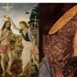 Detalhe do anjo tradicionalmente atribuído ao jovem Leonardo - O Batismo de Cristo, de Andrea del Verrocchio e Leonardo da Vinci, c. 1475-1478