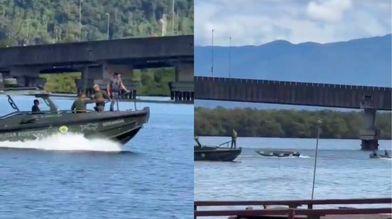 Policial militar salta em embarcação desgovernada para resgatar dois homens no Mar Pequeno - Imagem: Reprodução