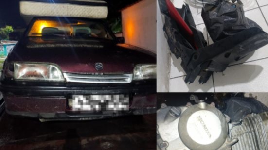 Três adolescentes foram detidos após furto de veículo em Mongaguá, com peças de motocicleta encontradas em seu poder - Foto: Divulgação/ 29° BPMI