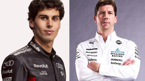 Gabriel Bortoleto, piloto da Audi (esquerda) e James Vowles, chefe de equipe da Williams (direita) - Foto: