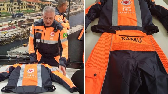 Prefeitura de Santos entrega 12 conjuntos de uniformes com airbag para motolâncias, garantindo segurança aos socorristas - Foto: Divulgação/ Prefeitura de Santos