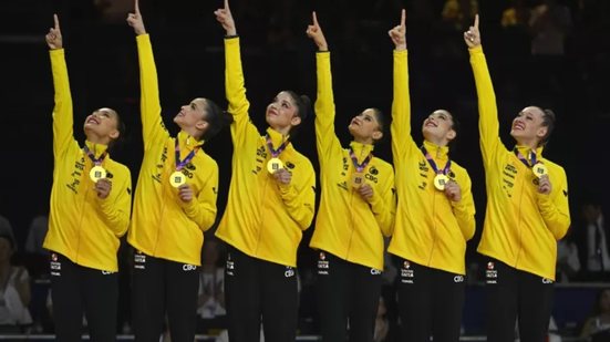 Com maiores notas do ano, conjunto brasileiro é campeão mundial de ginástica rítmica - Foto: Getty Images