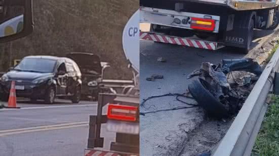 Um grave acidente na Rodovia Mogi-Bertioga resultou em uma morte e feridos após colisão entre quatro veículos - Foto: Paula Moreira / TV Diário