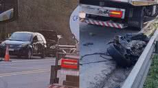 Um grave acidente na Rodovia Mogi-Bertioga resultou em uma morte e feridos após colisão entre quatro veículos - Foto: Paula Moreira / TV Diário
