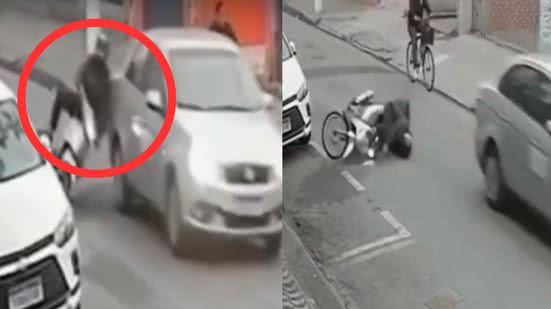 Mulher fratura costelas e clavícula após ser derrubada por carro no Centro de São Vicente - Imagem: Divulgação
