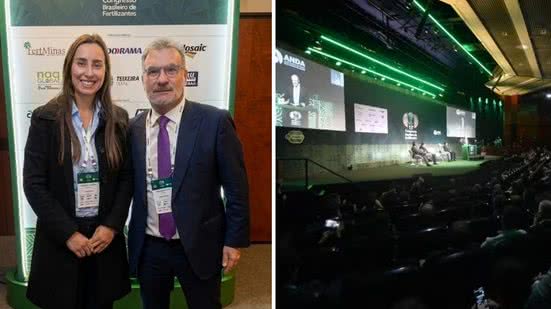 Vice-Presidente da ACTA, Dr. William Cláudio O. dos Santos, e a advogada do SINDGRAN, Dra. Mônica Lima Ferreira, durante o 13º Congresso Brasileiro de Fertilizantes. Foto: Divulgação - Foto: Divulgação