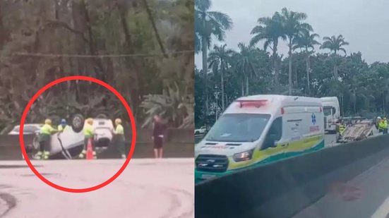 A Polícia Militar Rodoviária investiga as causas do tombamento do veículo na rodovia, que não afetou o tráfego local - Imagem: Reprodução