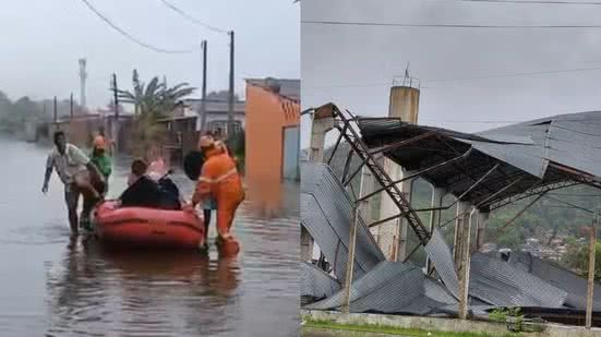 Operações de resgate são realizadas em Mongaguá e Peruíbe, onde famílias ficaram ilhadas devido às fortes chuvas e ventos - Foto: Defesa Civil de São Paulo