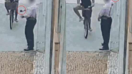 Câmera de segurança registra reação rápida de homem durante assalto em Santos, mas ladrões levam sua aliança - Imagem: Reprodução