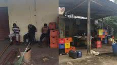 Três homens foram flagrados trocando rótulos de cervejas baratas por marcas famosas, enganando consumidores em Itanhaém - Foto: Polícia Militar