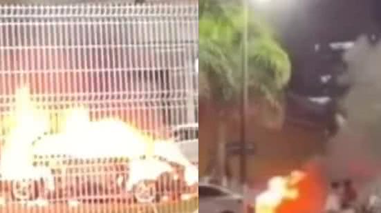 Um motorista de 46 anos ficou ferido após atear fogo em seu carro durante uma blitz da Lei Seca em Praia Grande - Foto: Reprodução/ Redes Sociais