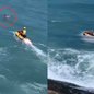 Um guarda-vidas do GBMar resgatou um homem arrastado pela correnteza na Praia de Pitangueiras, em Guarujá, no último sábado - Foto: Divulgação/ GBMar