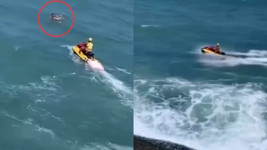 Um guarda-vidas do GBMar resgatou um homem arrastado pela correnteza na Praia de Pitangueiras, em Guarujá, no último sábado - Foto: Divulgação/ GBMar