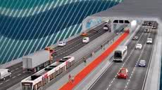O projeto do túnel imerso entre Santos e Guarujá terá um orçamento de R$ 6,8 bilhões, com financiamento do Governo Federal e do Estado - Imagem: Reprodução