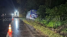 O acidente ocorreu durante uma curva acentuada em meio a forte chuva, mas todos os passageiros foram resgatados com segurança - Imagem: Divulgação / Portal CCM – ARTESP