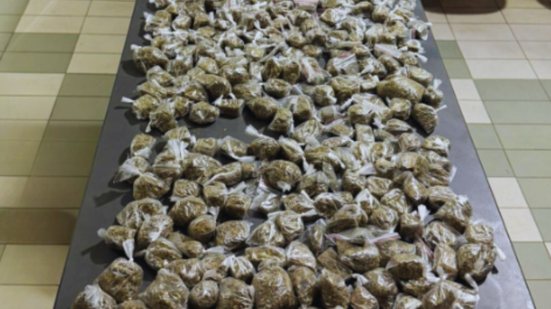 Porções de maconha apreendidas com a dupla foram apresentadas na delegacia para o registro da ocorrência - Foto: Divulgação/ 29° BPMI