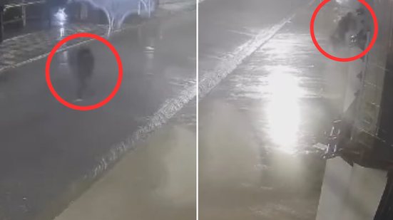 Um homem foi flagrado tentando roubar grades de ferro em Guarujá, mostrando que até tempestades não inibem ações criminosas - Foto: Divulgação