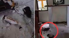 O ataque resultou na destruição de imagens sagradas e na profanação do templo, levantando suspeitas de intolerância religiosa. - Foto: Reprodução/ Facebook